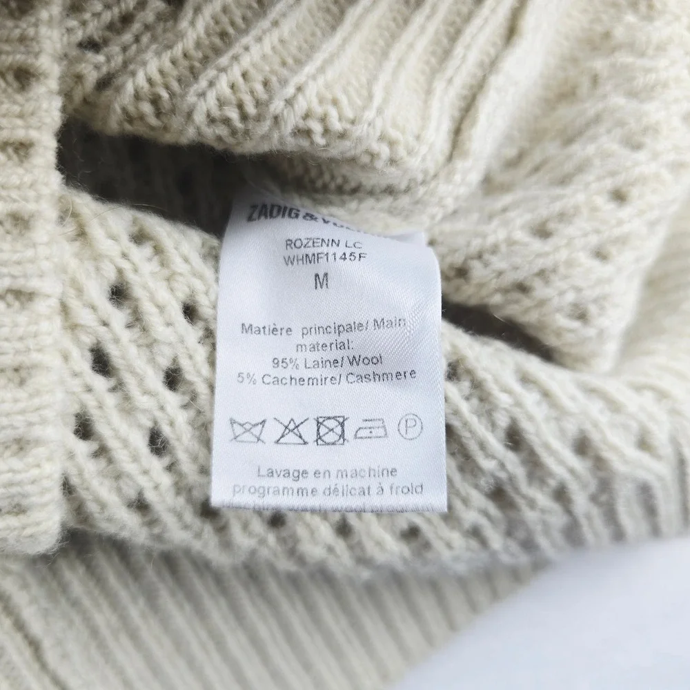 Zadig & Voltaire Rozenn Wool Cashmere Sweater Knit Cream Blue Womens Size Medium